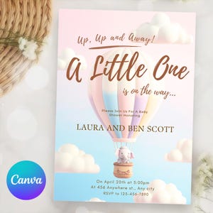 Hot Air Balloon Baby Shower Invitation, Editable Canva Template, Digital Download, DIY Printable, Print at Home, Custom Shower Invite
