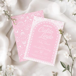 Baby Pink Cielito Lindo Baby Shower Papel Picado Invitation for Girl, Talavera Style Mexican Theme Party, Editable Printable Download | CL02
