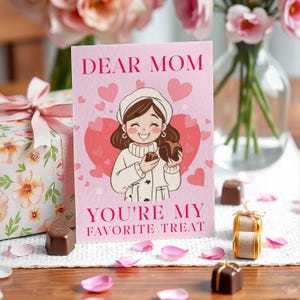 Tarjeta para mamá amante del chocolate, plantilla editable de Canva con temática de dulces, saludo de trufa para el Día de la Madre, regalo imprimible DIY/hallazgo para el Día de la Madre