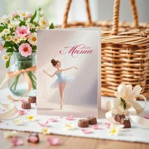 Carte personnalisée de fête des mères de ballerine, modèle de toile de bricolage pour des mamans gracieuses de danse
