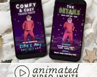 Plantilla de video animada de fiesta de pijamas navideña: noche de pijamas navideña, pijamada de niñas, descarga digital navideña / WC02