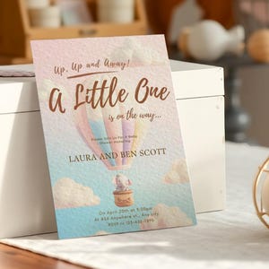 DIY Hot Air Balloon Baby Shower Invitation, Editable Digital Download, Adventure Theme, Custom Canva Template, Instant Printable