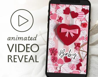 Valentines Gender Reveal Video Announcement for Girl: editable template for baby reveal, valentines surprise, pregnancy moment | VD01