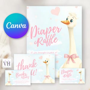 Cartes de tombola modifiables de couches d'oie pour fille, modèle de toile, téléchargement numérique, baby shower de ferme imprimable