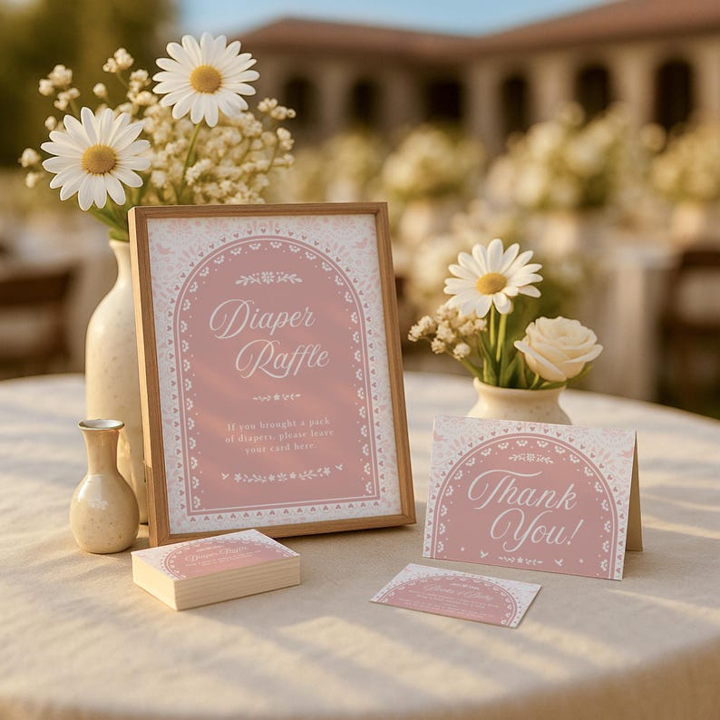 Tablecloth Raffle Dusty Pink Cielito Lindo Baby Shower Invitation Set: Baby Shower Bundle ...