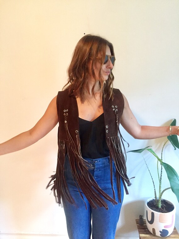 70s fringed brown suede vest