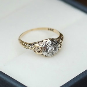 Antique Gold Filagree with Old Mine Cut Diamond