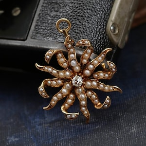 Victorian Old Mine Diamond and Pearl Pendant/Brooch - 14K Gold