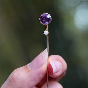 Vintage 10K Amethyst and Seed Pearl Stick Pin