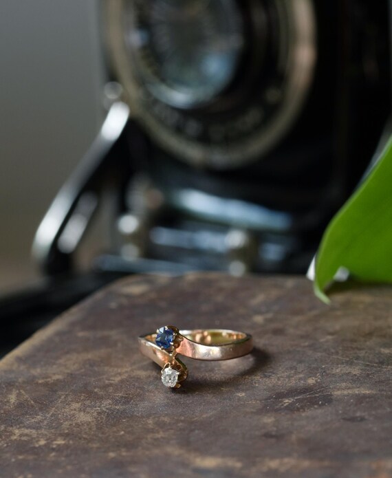 Victorian Bypass Ring 14K Spinel and Old Mine Dia… - image 2