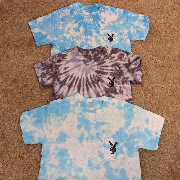 Playboy bunny tie dye crop top pocket logo tee (with optional matching scrunchies)