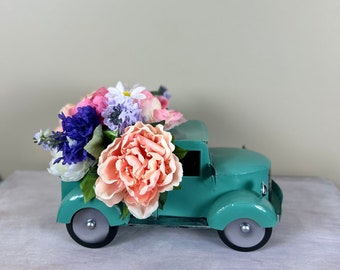 Vintage Turquoise Truck Planter - Quaint Flower Bed Decor