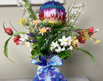 Birthday Bliss: Mason Jar Floral with Tie-Dye Ribbon