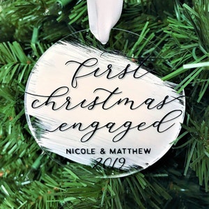 First Christmas Engaged Ornament, First Christmas Engaged, Acrylic Christmas Ornament, Wedding Ornament, Hand Lettered Ornament, Ornament