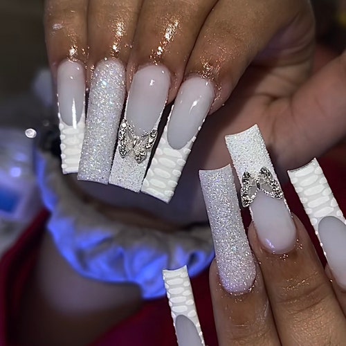 XXL Black French Tip Cherry Nails Etsy