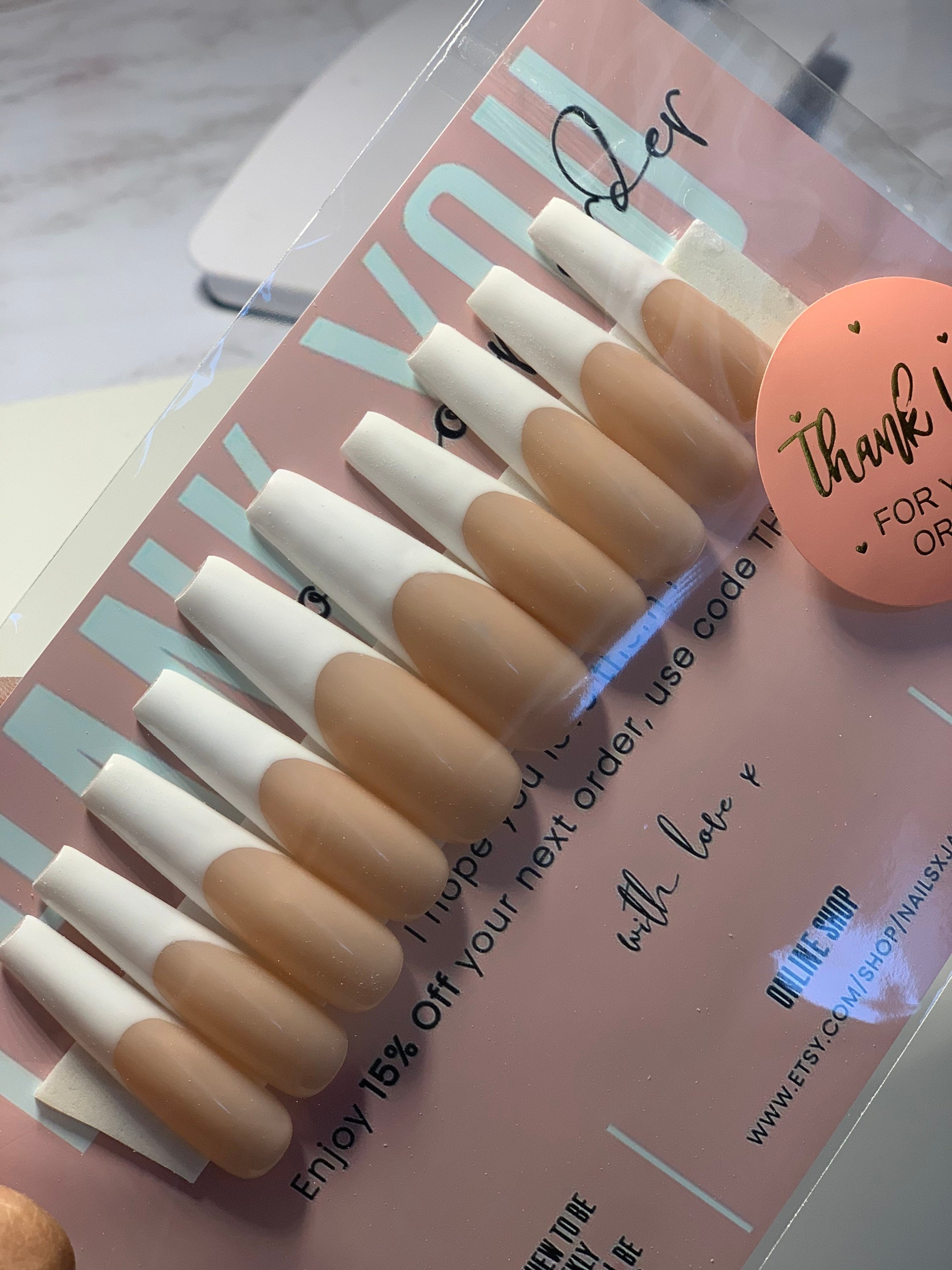 XXL French tip press on nails Etsy