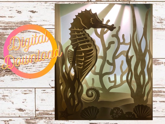 Download Underwater Seahorse 3d Layered Paper Cut Template Light Box Etsy