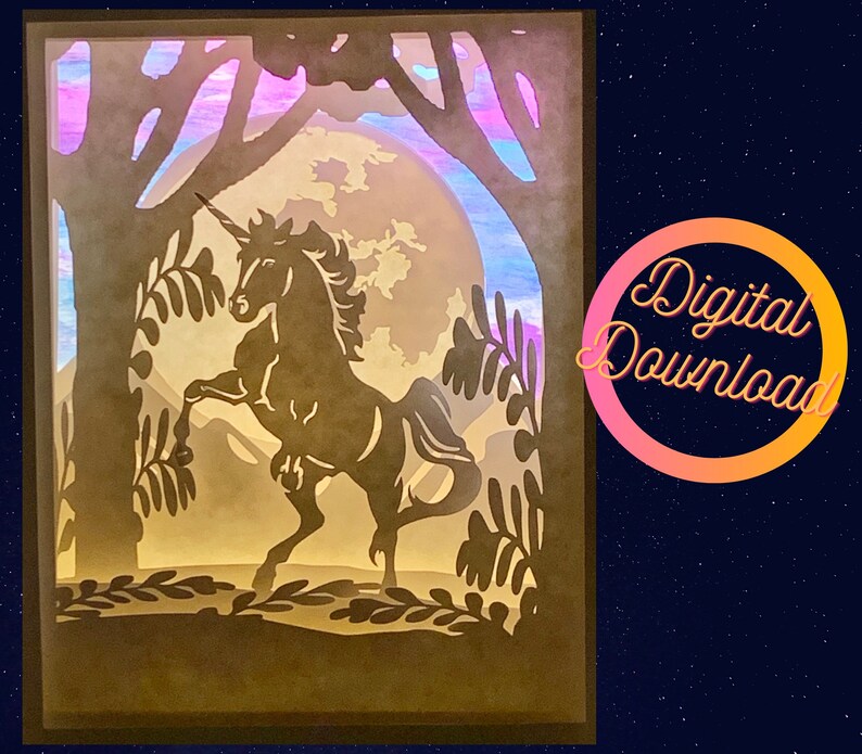 unicorn 3d layered paper cut template light box svg instant etsy