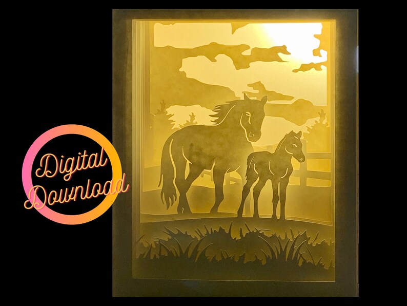 Download Mare and foal 3D layered paper cut template light box SVG ...