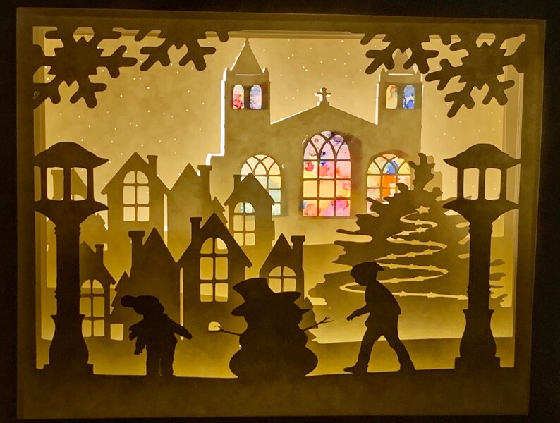 Download Winter village 3D layered paper cut template light box SVG | Etsy
