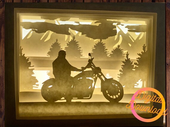 Download Biker 3d Layered Paper Cut Template Light Box Svg Instant Etsy