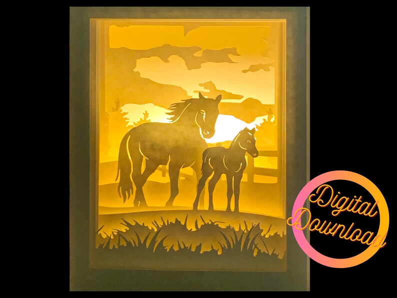 Download Mare and foal 3D layered paper cut template light box SVG ...