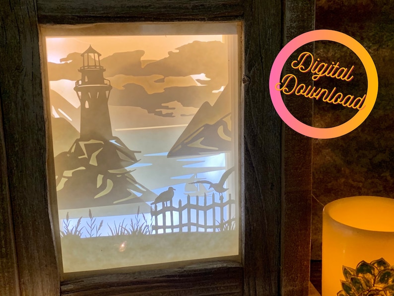 Lighthouse 3D layered paper cut template light box SVG ...