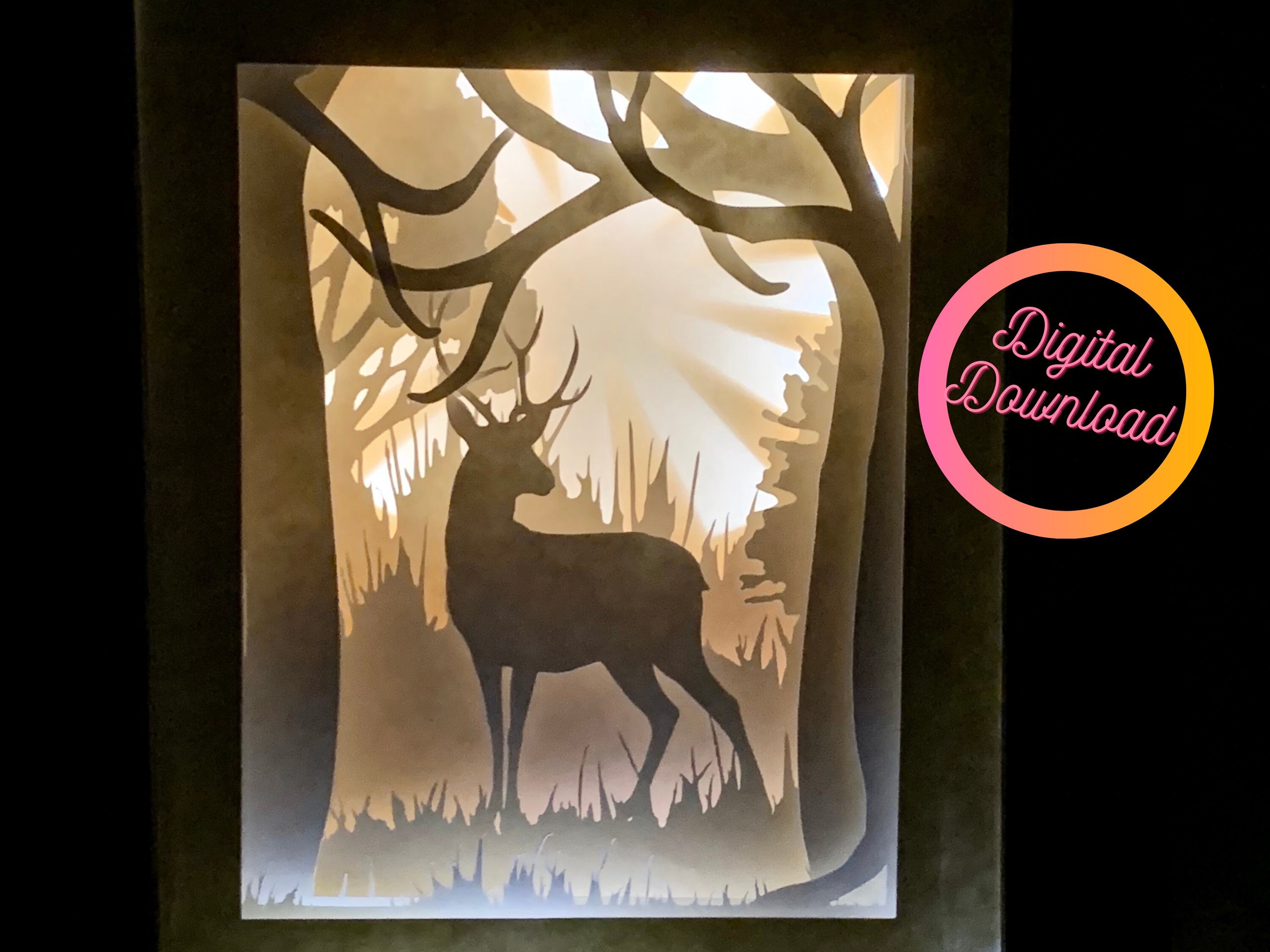 Download Deer In The Forest 3d Layered Paper Cut Template Light Box Svg Etsy
