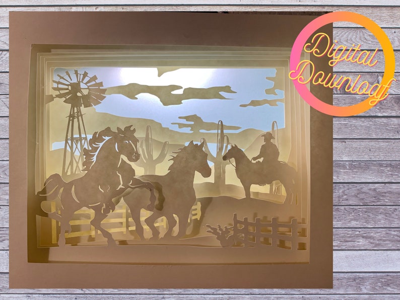 Download Wild west cowboy and horses 3D layered paper cut template ...