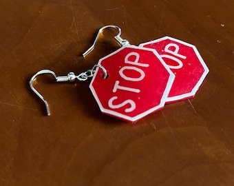 Stop Sign Inspired Dangly Colorful Earrings