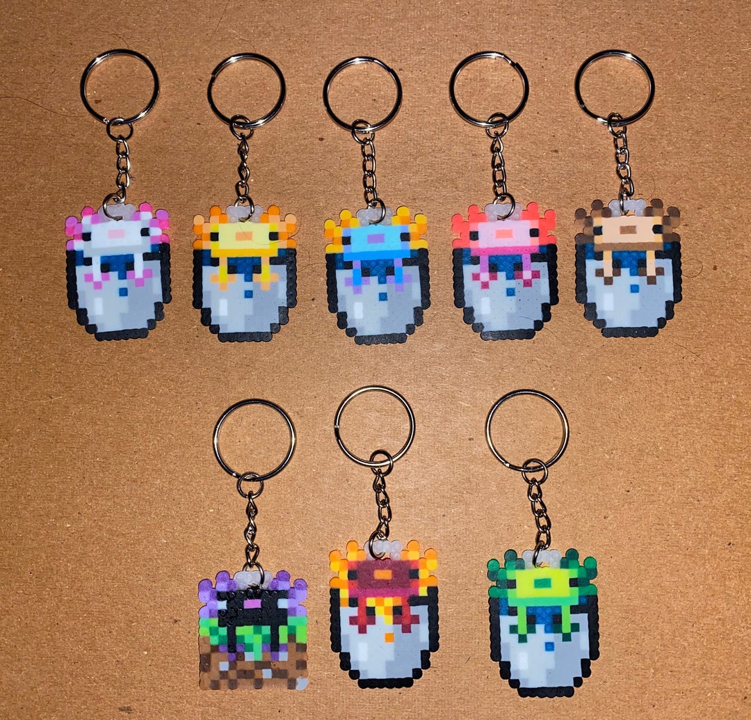 Minecraft Inspired Axolotl Perler Bead Keychain Etsy Hong Kong