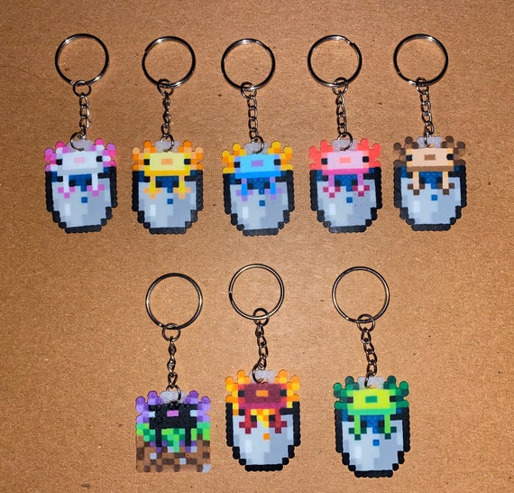 Minecraft Inspired Axolotl Perler Bead Keychain 