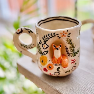 Handmade Ceramic Mug with Fox Detail