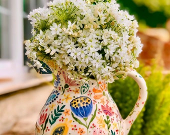 Handmade Ceramic Floral Jug with Real Gold