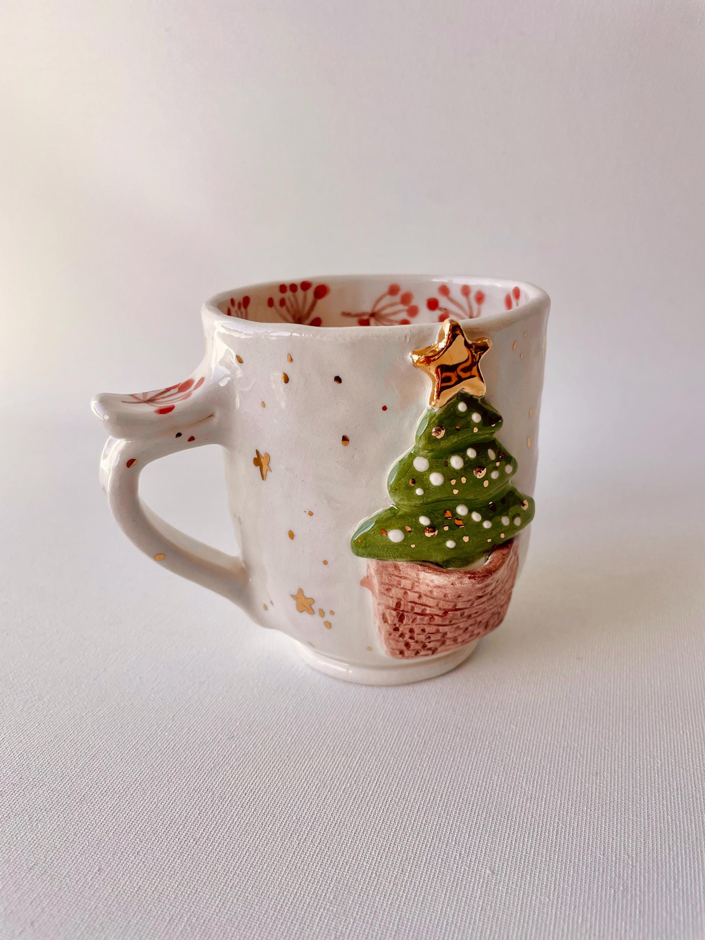 手作りの陶器製クリスマスツリーマグカップ、ゴールド - Etsy 日本