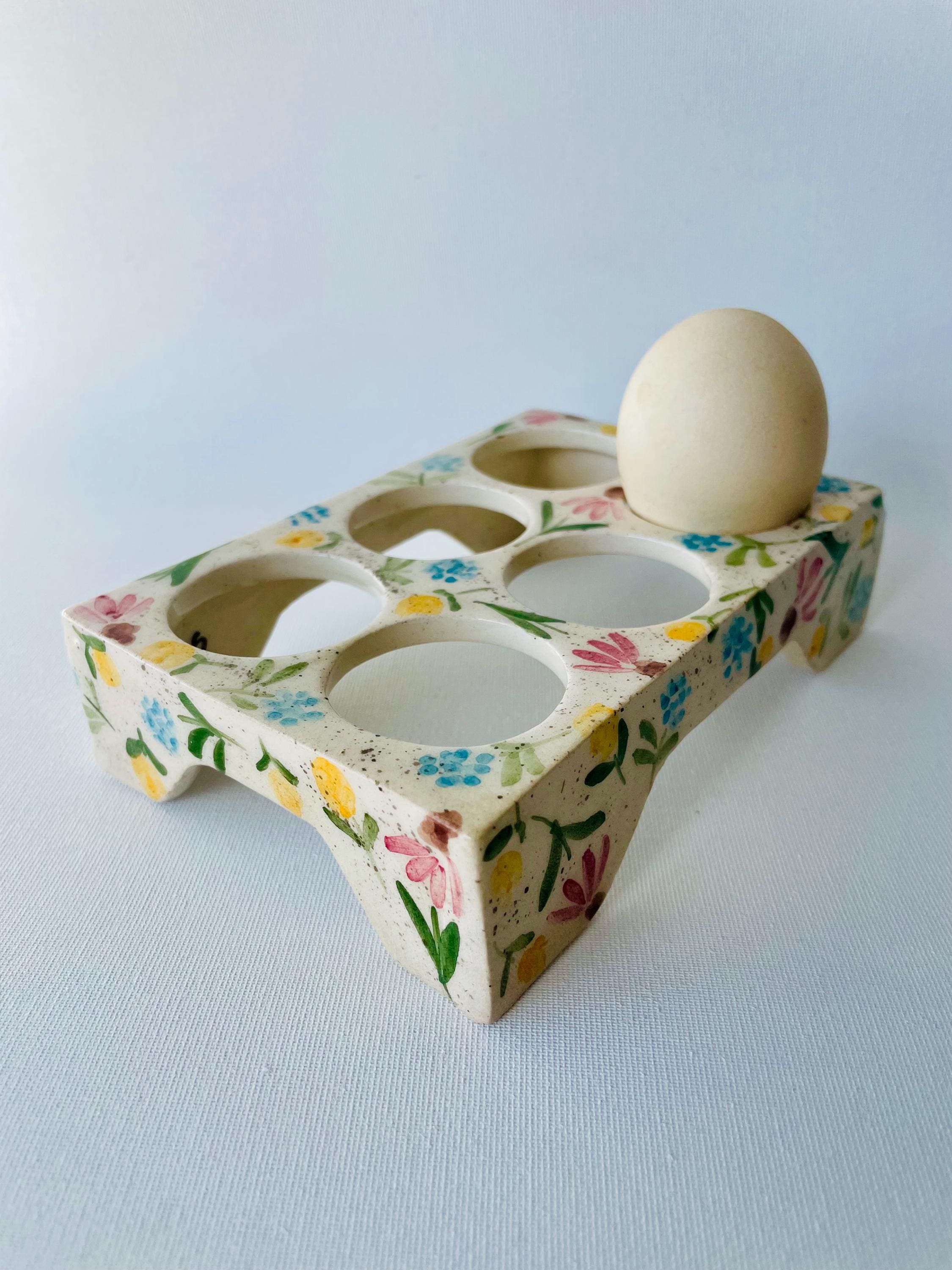 手作りの陶器製花柄エッグホルダー - Etsy 日本