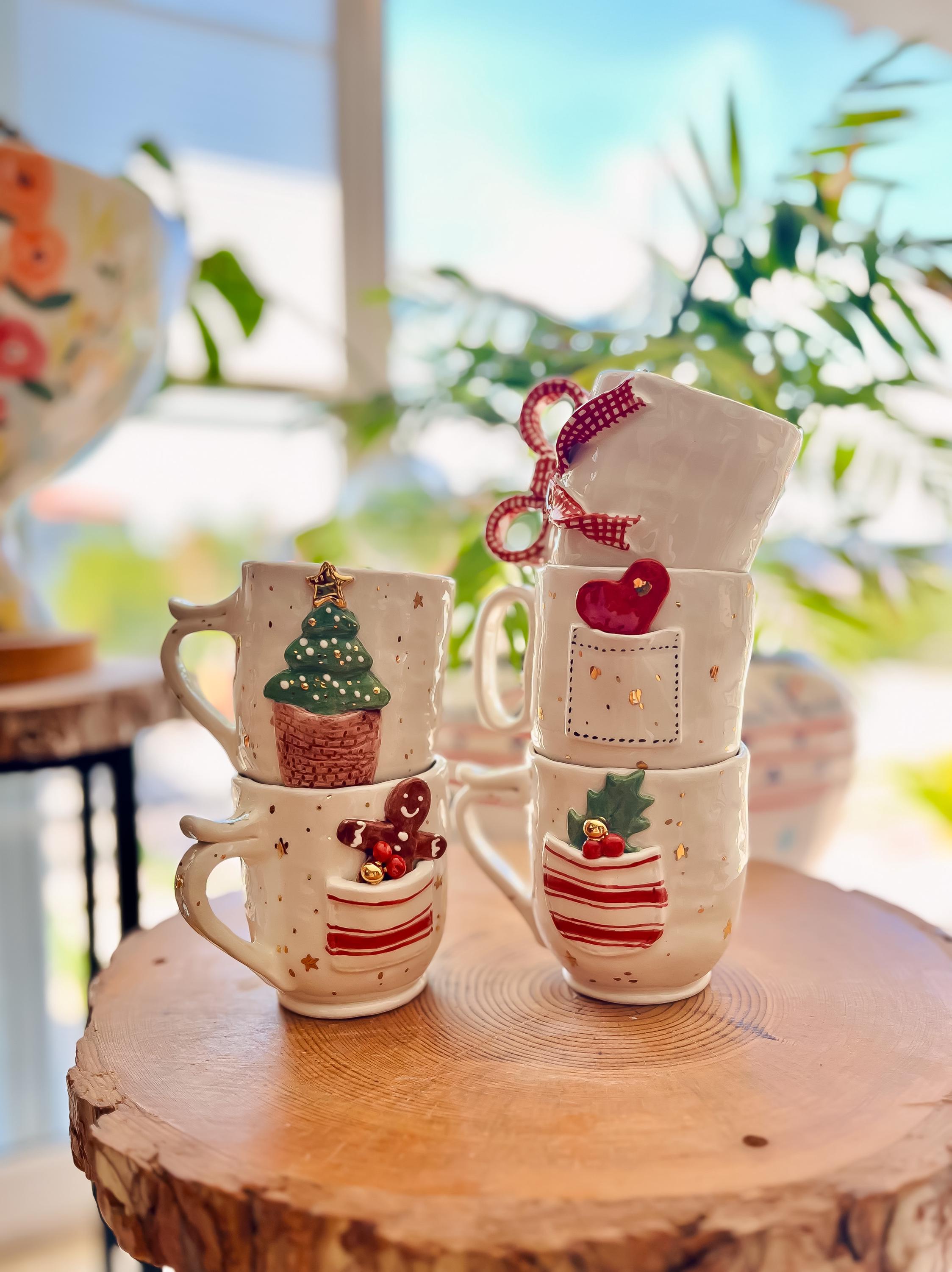 手作りの陶器製クリスマスツリーマグカップ、ゴールド - Etsy 日本