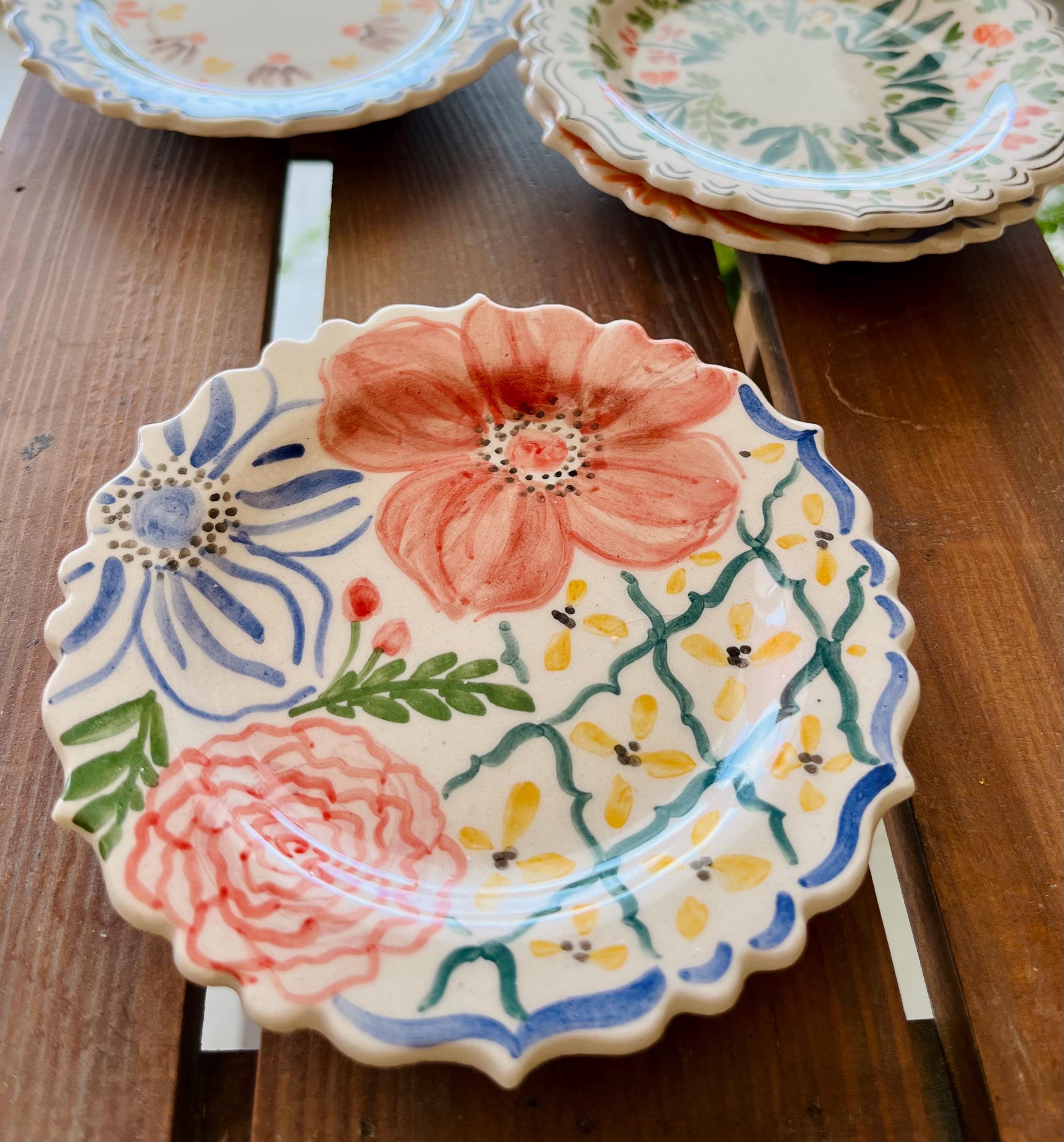 花模様の手作り陶器皿 - Etsy 日本