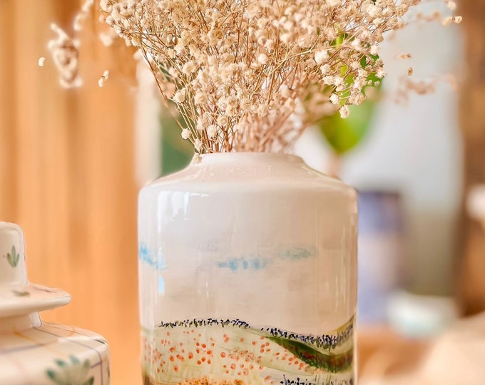 100 % Handmade Ceramic Vase with Nature Drawing