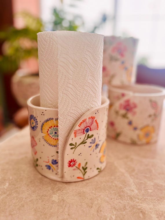 花柄ハンドメイド陶器ペーパータオルホルダー - Etsy 日本