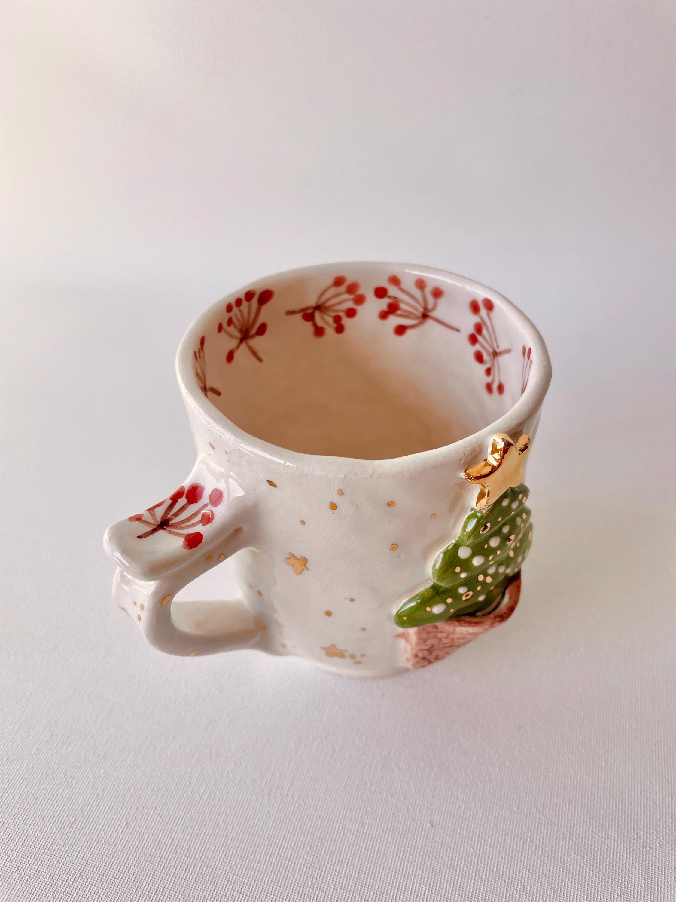 手作りの陶器製クリスマスツリーマグカップ、ゴールド - Etsy 日本