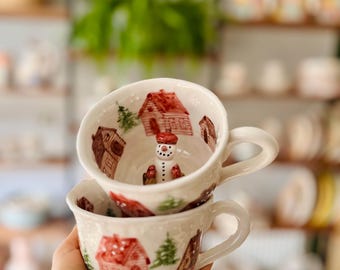 手作り陶器製スノーマンマグカップ、クリスマスカップ - Etsy 日本