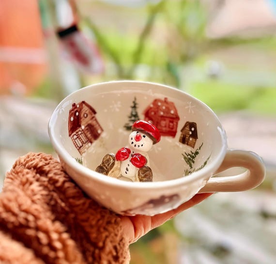 手作り陶器製スノーマンマグカップ、クリスマスカップ - Etsy 日本