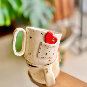 Valentinstag Becher, V-Day handgemachte Keramiktasse mit Gold