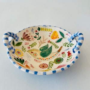 花柄の取っ手付きブラウンボウル - Etsy 日本