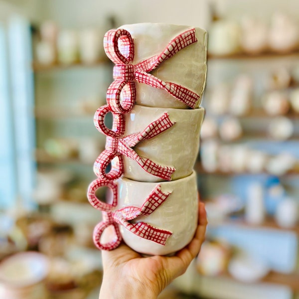 Handmade Ceramic Mug with Bow