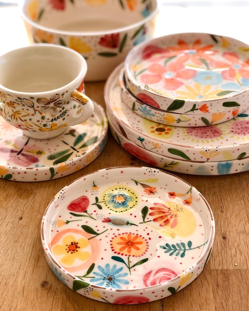 Handmade Ceramic Plate with Flower Design
