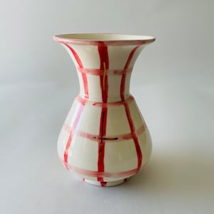 Handmade Ceramic Vase with Red Checker