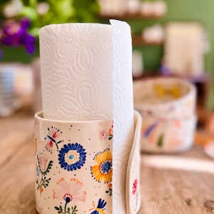 Porta asciugamani di carta in ceramica fatto a mano con motivo floreale