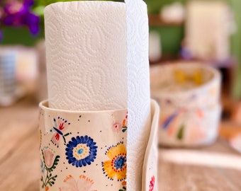 Floral Handmade Ceramic Paper Towel Holder